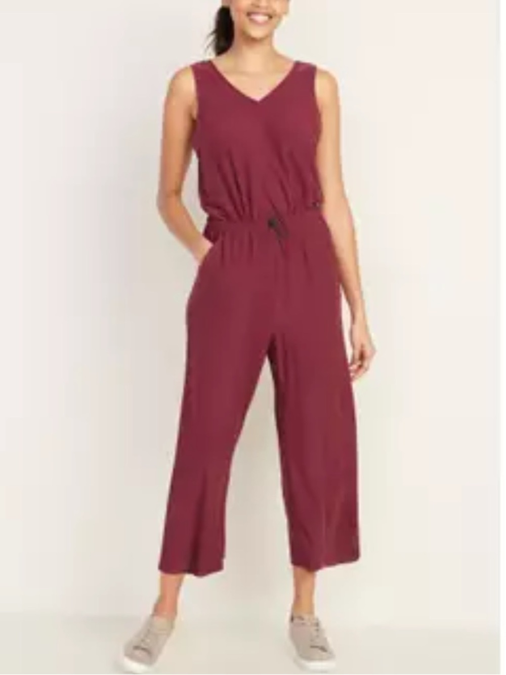 Old Navy Women Breathe on burgundy Sleeveless V-neck Jumpsuit size S